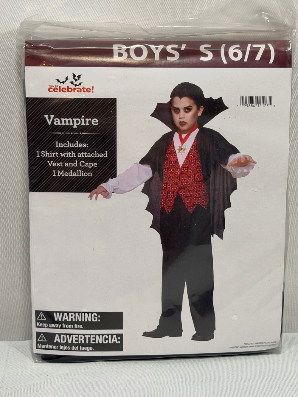 Vampire Costume Boys S 6/7 Halloween Dress Up Play Cosplay Red Black